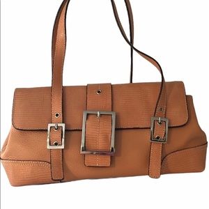 Leather w/ Lizard Embossing Peach Shoulder Bag